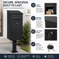 Boîte aux lettres moderne extérieure autoportante en acier galvanisé avec serrure à clé pour appartement et jardin, idéale pour la réception de lettres, courrier et journaux