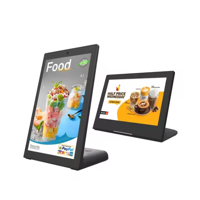 Innovative L Shape Bar Restaurant Table Top Stand Ordering Calling Android Tablet LCD Digital Menu Holder Advertising Display
