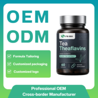 Capsules de théaflavine naturelle, extrait de thé noir à la théaflavine, complément de bien-être cardiaque à la théaflavine, sans OGM, sans gluten, étiquette personnalisée