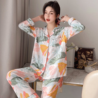 Pyjama femme Lijia en viscose respirante, ensemble à manches longues fin pour le printemps et l'automne, taille plus, vêtements de maison pour l'été
