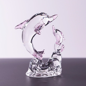 크리스탈 유리 돌고래 장식품 광택 처리된 동물 테마 수집품 책상 장식 또는 장식용 - Product Image 2