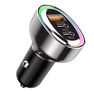 Hot Selling A+<b>C</b> Car Charger Quick Charge QC3.0 <b>Type</b> <b>C</b> Charger 60W RGB Car Charger <b>Adapter</b> for Iphone for Huawei - Product Image 1