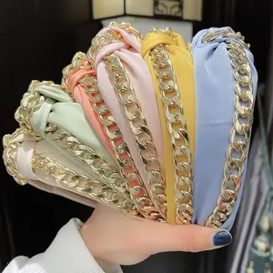 Fashion Elastic Hair Bands Pure Color Fabric Chain Knotted Hair Bands Set For Women