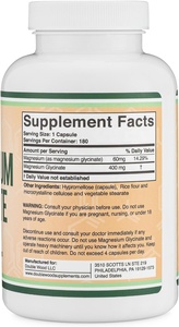 Glycinate de magnésium 400 mg 180 capsules Soutien sommeil, muscles, cœur Végétalien Sans gluten Non-OGM par Double Wood Supplements - Product Image 3