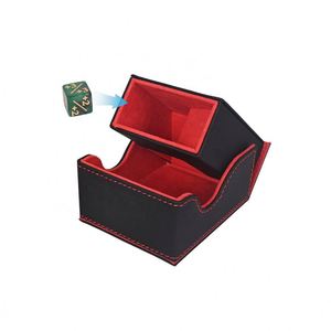 Boîte à dés portable en cuir PU avec intérieur rouge et coins carrés pour le rangement de jeux de société et fonction de roulement magnétique - Product Image 6