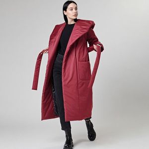Manteau épaissi de neige avec ceinture à capuche, costume long en coton pour femmes, costume d'automne et d'été <span class=keywords><strong>2022</strong></span> en coton de couleur pure - Product Image 3