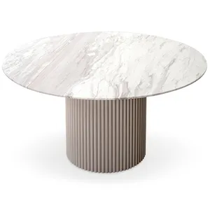 工厂定制现代餐厅套装圆形大理石白色桌子和6把椅子家具奢华