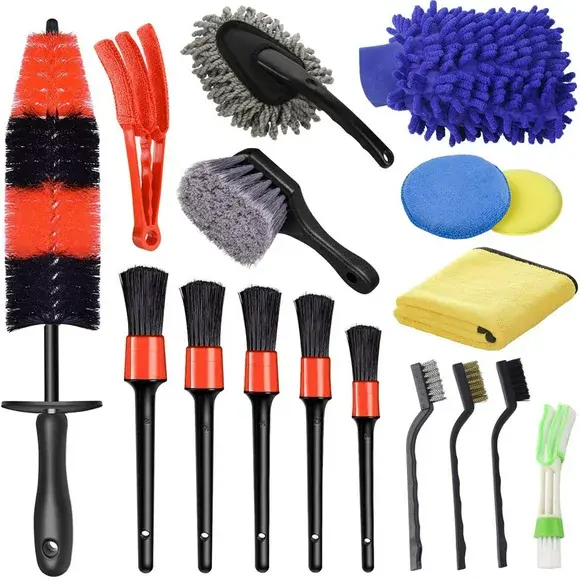 36Pcs Exterior Interior Car Wash Cleaning Tools Kit Tire Towels Drill Brush Window Scraper Set With Box Car Wash Equipment