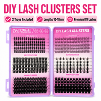 Set Bulu Mata DIY 2 Tray Panjang Campuran 10-18mm Alami Mengembang Lembut Ekstensi Bulu Mata Individual Paket Grosir