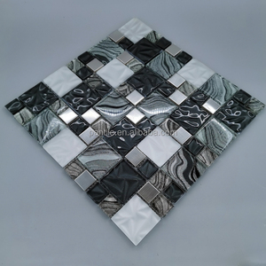 Top Vente Transparent Mosaïque Salle De Bains Ensemble Clair Irisé Mini Carré En Acier Inoxydable et Verre Clair Mosaïque Carreaux - Product Image 2