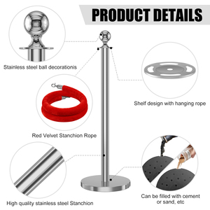 Colonnine e Pali in Acciaio Inox Argento per Hotel e Banche, con Corda in Velluto e Pali per Tappeto Rosso - Product Image 4