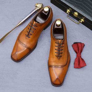 Zapatos de Vestir y Oficina para Hombre 2025, de Cuero Personalizado de Lujo, con Punta Cuadrada, Cordones, Antideslizantes y Transpirables - Product Image 2