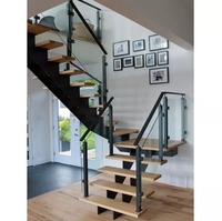 Escalier modulaire en acier avec marches en bois de luxe, fabrication chinoise, design moderne, sécurité intérieure, marches en bois préfabriquées de luxe