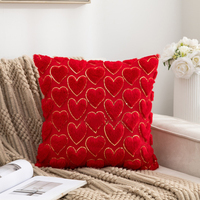 Housse de coussin carrée en fausse fourrure de lapin, simple face, 45x45cm, avec fermeture éclair, pour canapé, salon, chambre à coucher, motif cœur - Vente en gros