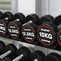 Haltères en uréthane SMARTFIT 5-200lbs avec poignée antidérapante en acier allié 40Cr, logo personnalisé, ensemble d'haltères à 12 faces en CPU