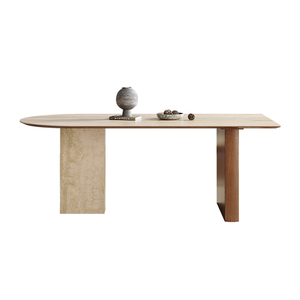 Tavolo <span class=keywords><strong>da</strong></span> <span class=keywords><strong>Pranzo</strong></span> Ovale in Pietra Sinterizzata <span class=keywords><strong>con</strong></span> Base in Legno Massello, Design in Marmo Stile Mid-Century, per Piccoli Soggiorni PJ2435 - Product Image 6