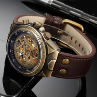 Montres mécaniques pour hommes SHENHUA, nouvelle conception, bracelet en cuir véritable transparent, étanche, squelette