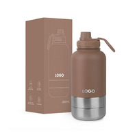 Bouteille d'eau et gamelle 3-en-1 en acier inoxydable pour animaux de compagnie, capacité 1L, design mignon, distributeur d'aliments détachable pour chien - Vente en gros usine MHC
