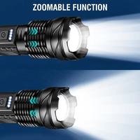 Linterna LED de Luz Fuerte, 2000 Lúmenes, Zoom Telescópico, Pantalla de Potencia, Linternas de Mano, Carga Tipo-C, Linterna para Camping