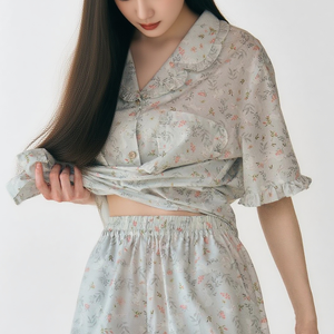 Ropa de Casa de algodón personalizada, Conjunto de pijama con estampado floral <span class=keywords><strong>para</strong></span> mujer, Conjunto de pijama <span class=keywords><strong>para</strong></span> <span class=keywords><strong>dormir</strong></span> <span class=keywords><strong>para</strong></span> mujer - Product Image 2