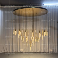Lustre LED moderne de luxe nordique de 58 pouces, design goutte de pluie, pour villa, salle de banquet, grand lustre en verre à LED
