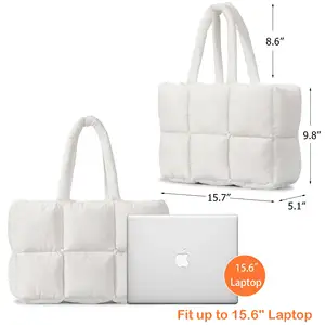 Bolsa de mano acolchada blanca suave ligera personalizada, bolsa de mano acolchada negra portátil de gran capacidad para damas
