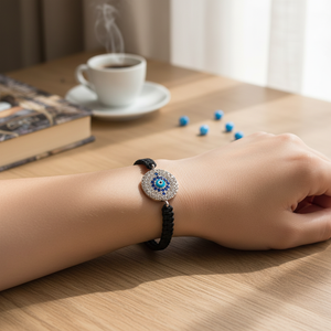 Bracelet de chaîne de mauvais œil perlé fin - Product Image 3