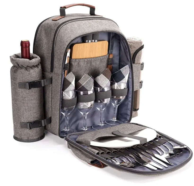 Picknick rucksack Set für 4 Personen mit Kühlfach Isolierte Flasche/Weinhalter Fleece decke und Besteck Picknick tasche