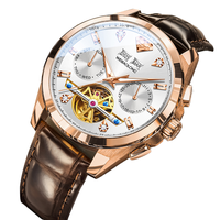 Montre de luxe OEM sportive avec bracelet en cuir véritable 20 mm, multifonctionnelle, quartz, or, diamants véritables, ajourée, lumineuse, 41 mm
