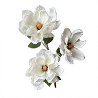 Dekorasi Meja Bunga Sutra Buatan Magnolia 3 Kepala Gaya Retro Flower World untuk Wisuda - Dapat Digunakan Kembali & Tahan Lama