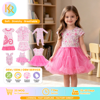 Ensemble d'été pour filles KR, six pièces : jupe courte florale, combinaison à manches longues, maillot de bain une pièce en résille, pyjama à manches courtes