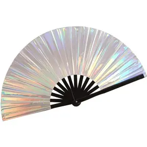 Hot Selling PVC Fan Hand Silver Color Chinese Ancient Custom Hand Folding Fan Bamboo For Wedding Party