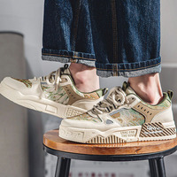 Nouvelle Arrivée Baskets Décontractées Homme en PU à Imprimé Rétro, à Lacets, Confortables, Respirantes, à Plateforme, Vente en Gros OEM, pour la Marche Quotidienne et le Skate