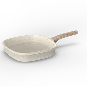 Nieuwe design eco-vriendelijke antiaanbak kookset met glazen deksel, geschikt voor inductie & gas, met bakeliet houten handvat - Product Image 5