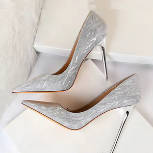 Chaussures pour femmes, sandales à talons en satin scintillant avec strass, talons hauts sexy, bout pointu, chaussures de soirée, chaussures de mariage - Product Image 4