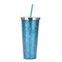 Gobelet isotherme personnalisé en tissu pailleté, double paroi, en plastique écologique, 24 oz, avec couvercle à paillettes en acrylique et paille, maintien thermique 6-12h, idéal comme cadeau