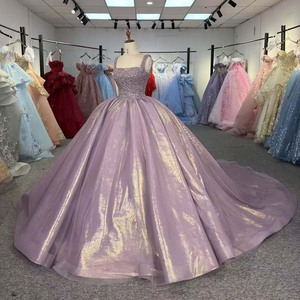 Robe de bal de Quinceañera à larges bretelles couleur lavande Dy6968, jupe en tulle pailletée avec rayures or bronze Jancember - Product Image 6