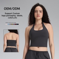 Sujetador deportivo transpirable de alto soporte para mujer, con cuello en U, tela supersuave de elastano y nailon, logo frontal, ideal para yoga y running al aire libre.