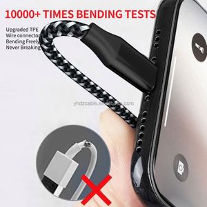 Cable de Carga Rápida de Nailon Trenzado al por Mayor, Cable de Datos de 3FT 6FT 10FT, USB Tipo-C de Dos Colores para iPhone y Teléfonos Android - Product Image 4