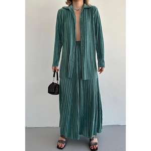 Conjunto de lino 100% al por mayor, color menta, de pana, talla XS, informal, de una pieza con pantalón de pierna ancha y top liso, atuendo tejido hasta el tobillo. - Product Image 2