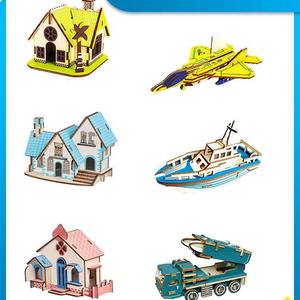 Madera cortada con láser estilo de dibujos animados casa modelo educativo DIY Aprendizaje Temprano 3D rompecabezas tridimensional rompecabezas 3D - Product Image 3