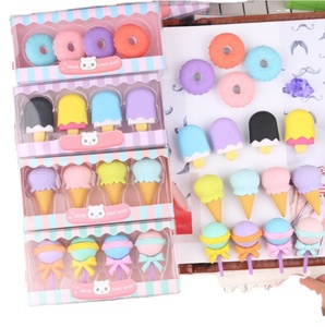 Gommes à effacer créatives en forme de desserts, lot de 4, cadeau fantaisie amusant pour enfant, mini sucettes et glaces en caoutchouc - Product Image 1