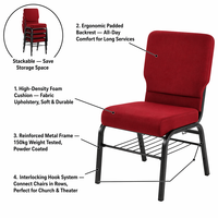 Chaise d'église empilable avec rembourrage en tissu et cadre métallique, chaises de théâtre et d'auditorium avec accoudoirs, chaises de prière empilables pour banquets de mariage, OEM