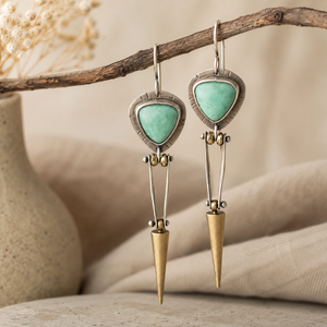 Orecchini pendenti da donna con pietra blu a campana, gioielli vintage alla moda - Product Image 1