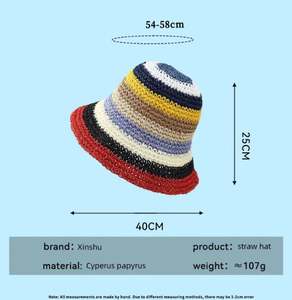 Sombrero de Paja Arcoíris con Protección Solar, Sombrero de Pescador Trenzado a Rayas, Sombrero de Paja de Alta Calidad Tejido a Crochet - Product Image 2