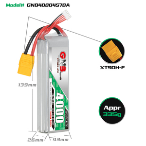 แบตเตอรี่ LiPo GNB 4000mah 4S 14.8V 70C 140C XT90 RC สำหรับเฮลิคอปเตอร์ เรือบังคับวิทยุ  300-Cycle  ประสิทธิภาพการปล่อยประจุสูง - Product Image 3
