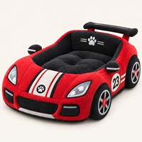 Lit pour animaux de compagnie en forme de voiture de sport rouge de luxe, en peluche douce, canapé pour chien et chat, coussin apaisant lavable, maison de couchage pour chiot, personnalisable