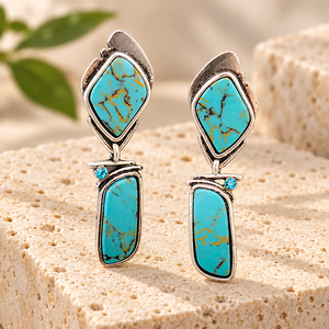 Pendientes colgantes de turquesa para mujer, estilo bohemio geométrico, joyería chapada en plata antigua, regalo - Product Image 6
