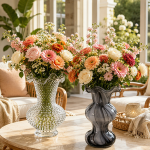 <span class=keywords><strong>Vase</strong></span> à fleurs en verre clair à motif gaufré avec bord festonné, <span class=keywords><strong>vase</strong></span> texturé à bulles fait à la main pour la décoration de la maison - Product Image 6