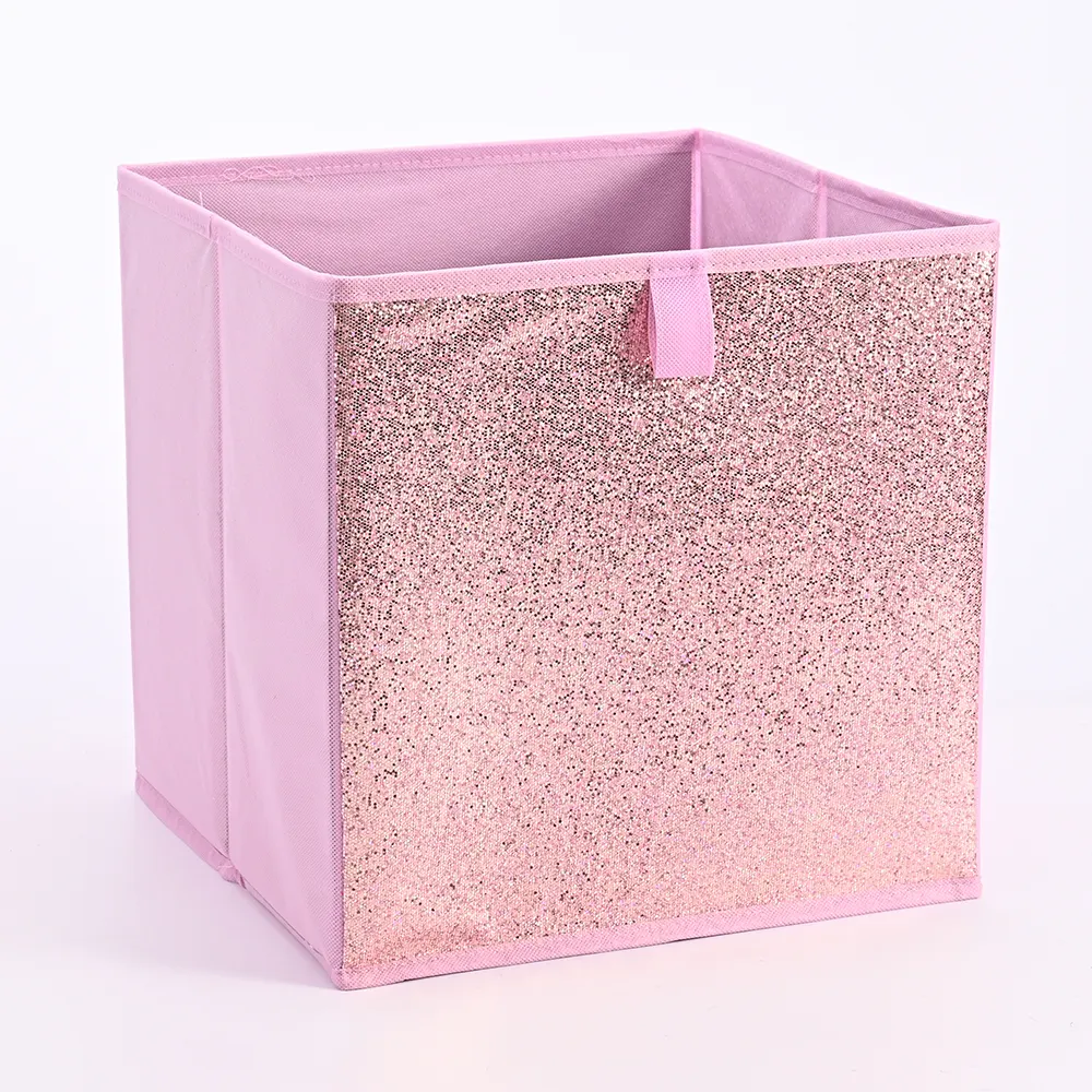 New arrival Custom pink color fabric storage bins new design with glitter logo, new household suppliers